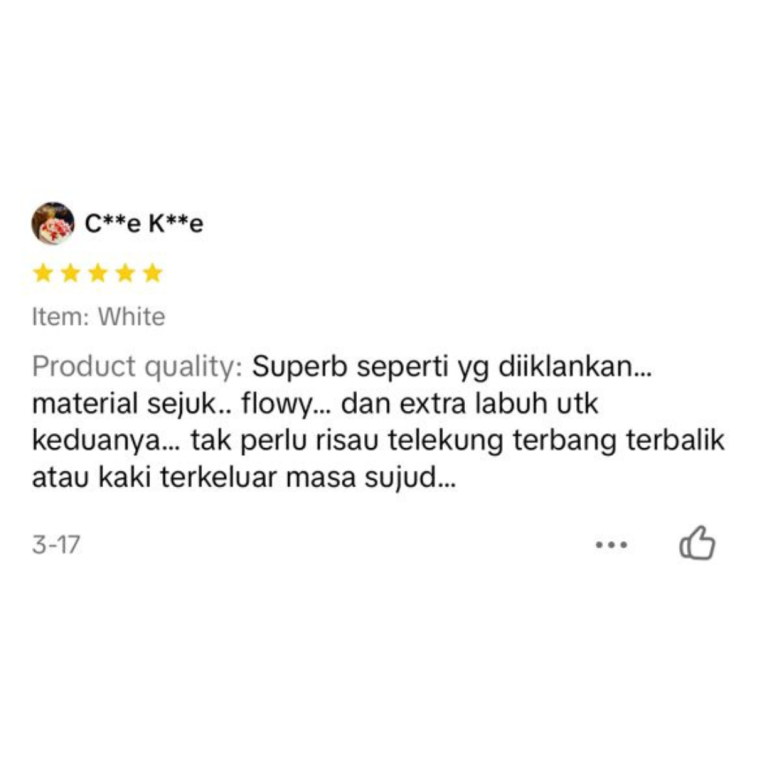 "Superb...Tak Perlu Risau Telekung Terbang Atau Kaki Terkeluar Masa Sujud..."