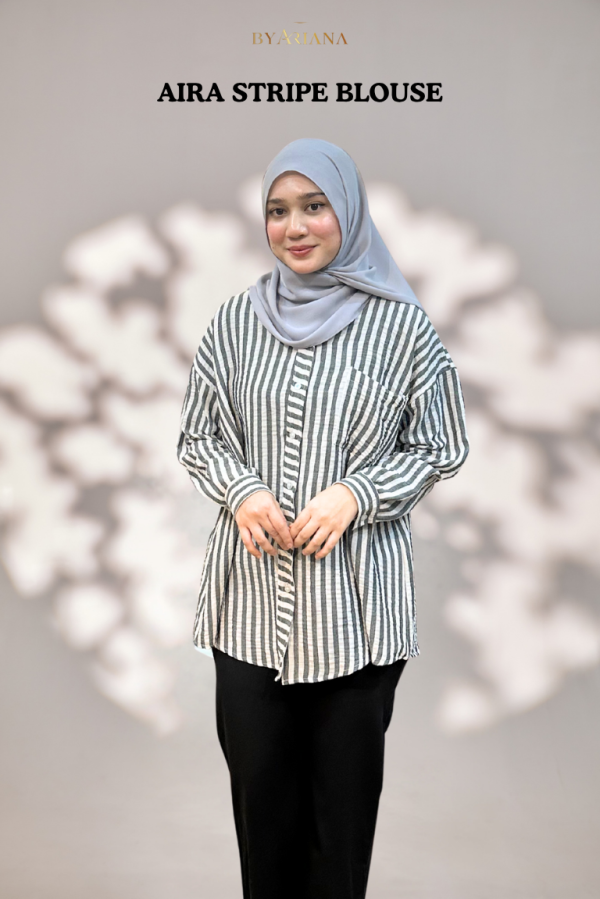 Aira Stripe Blouse in Grey