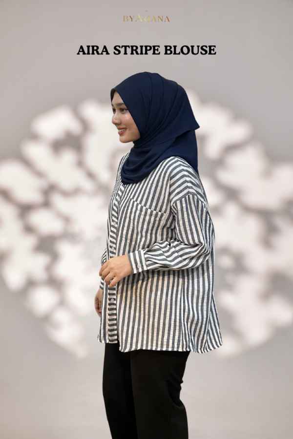 Aira Stripe Blouse in Denim Blue