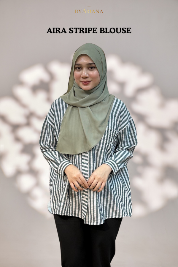 Aira Stripe Blouse in Green