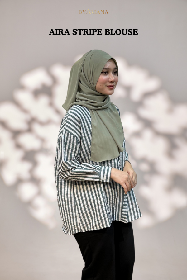 Aira Stripe Blouse in Green