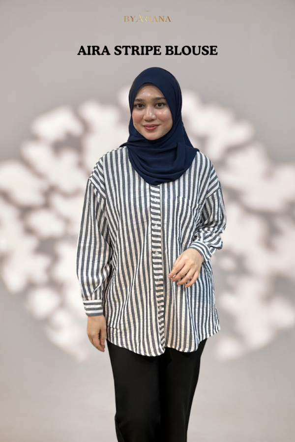 Aira Stripe Blouse in Denim Blue