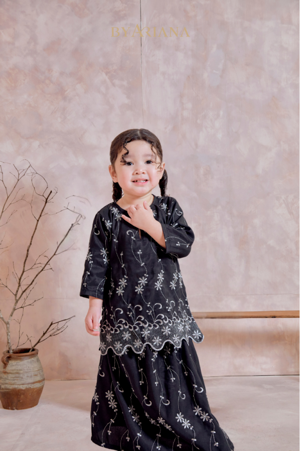 Kurung Pahang Modern Camila Kids In Black
