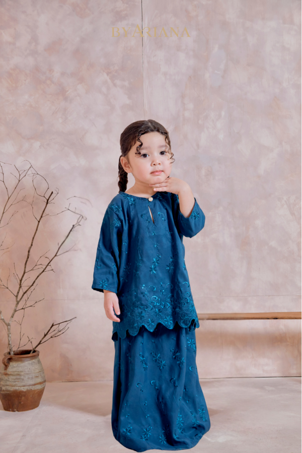 Kurung Pahang Modern Camila Kids In Teal Blue