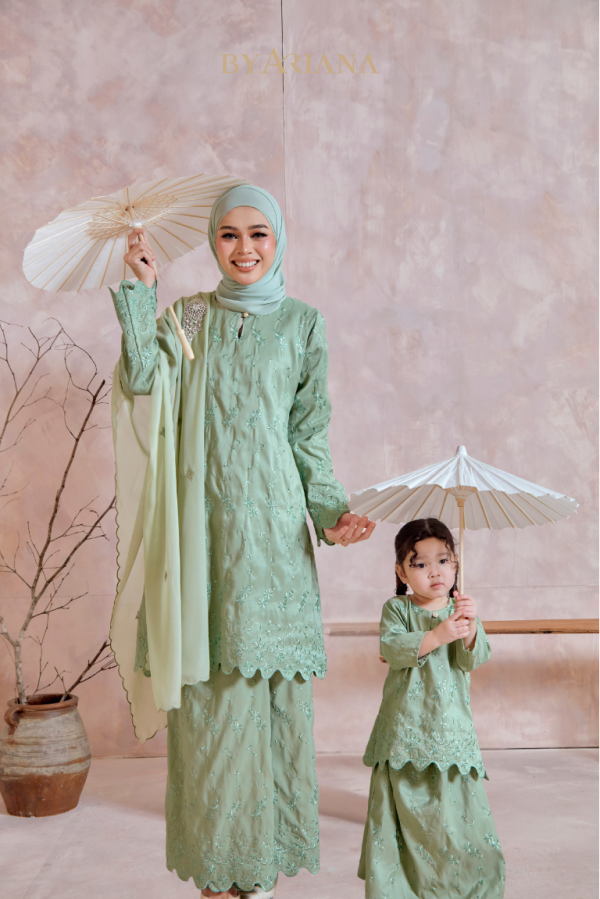 Kurung Pahang Modern Camila Kids In Siege Green