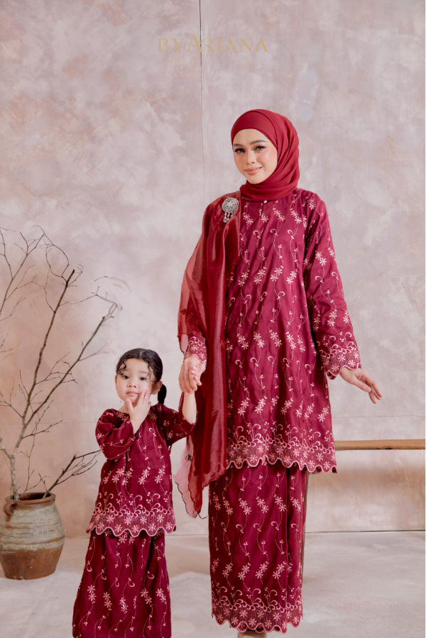 Kurung Pahang Modern Camila Kids In Maroon