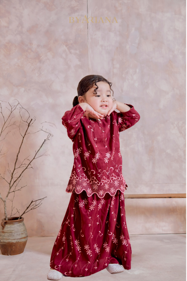 Kurung Pahang Modern Camila Kids In Maroon