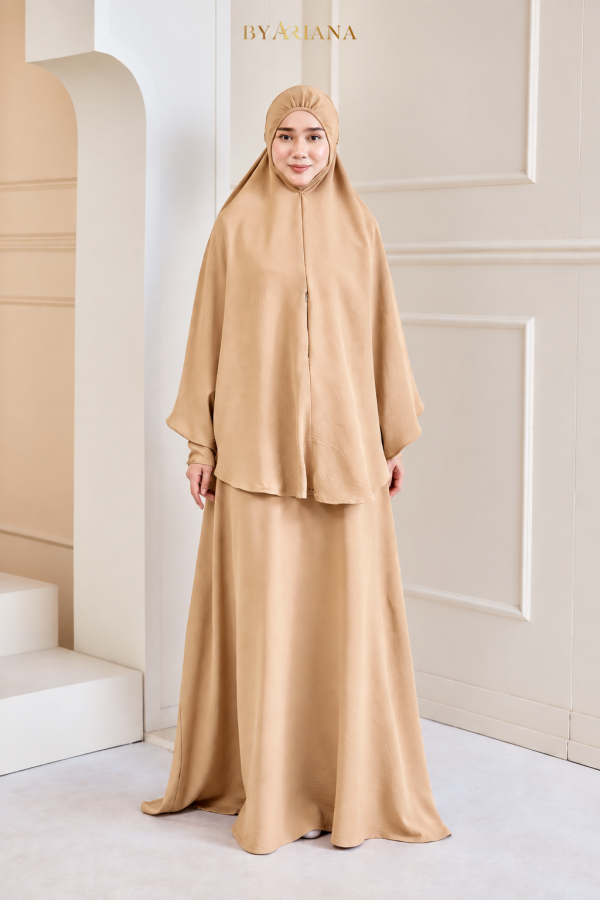 Set Jubah Arissa & Adelia Mini Telekung in Milk Tea