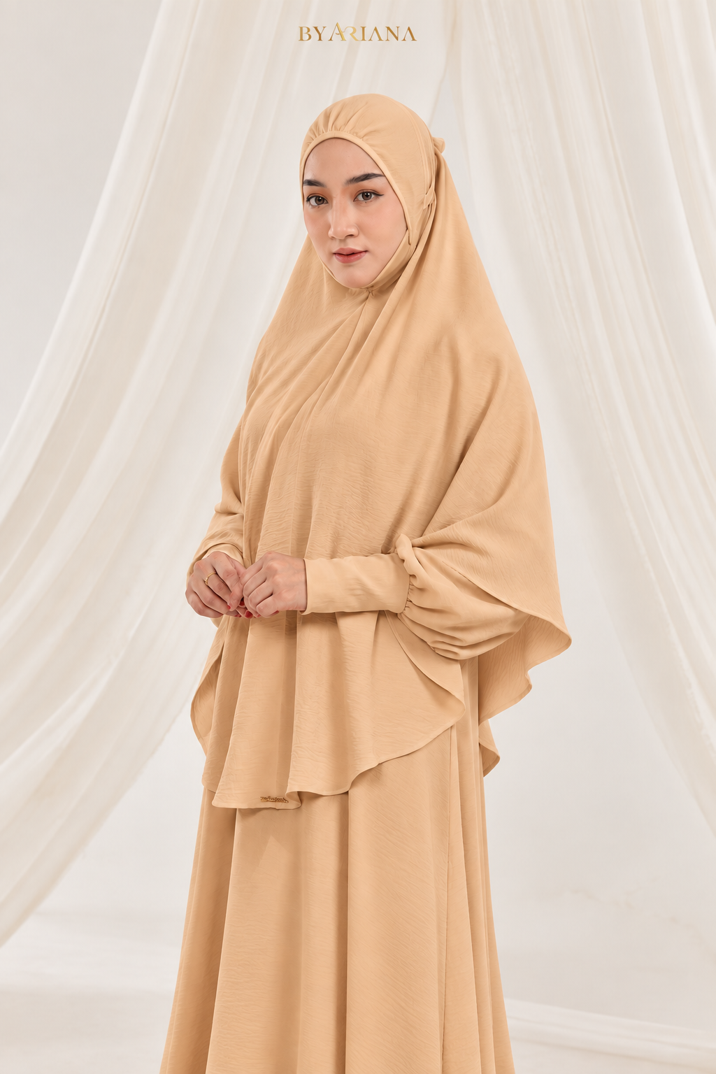 Elegant Beige Khimar Studio Portrait